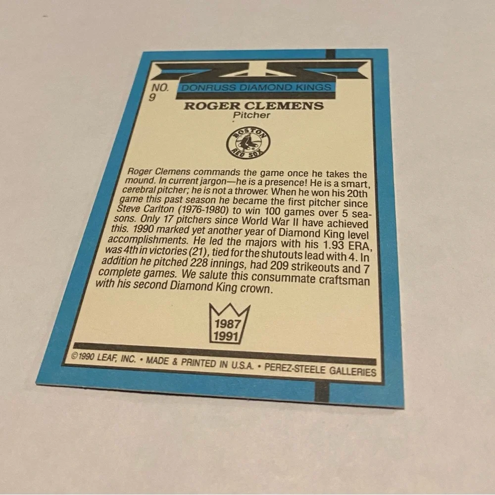 Roger Clemens Rare! 1990 Donruss Diamond Kings Baseball Card Vintage Collectible